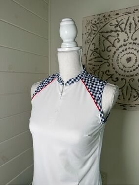 Lady Hagen Sleeveless Golf Polo Top XS Americana Gingham Quarter Zip Performance